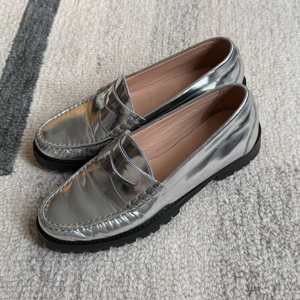 J.Crew Silver Loafers Size 8.5
